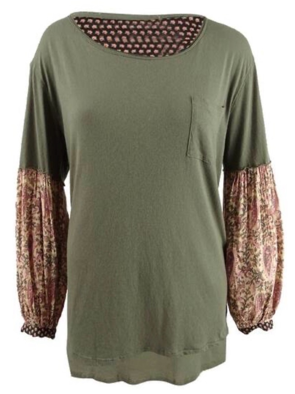 FP We The Free “Jade” Tunic with Semi Sheer Paisley Sleeve Long Sleeve Top